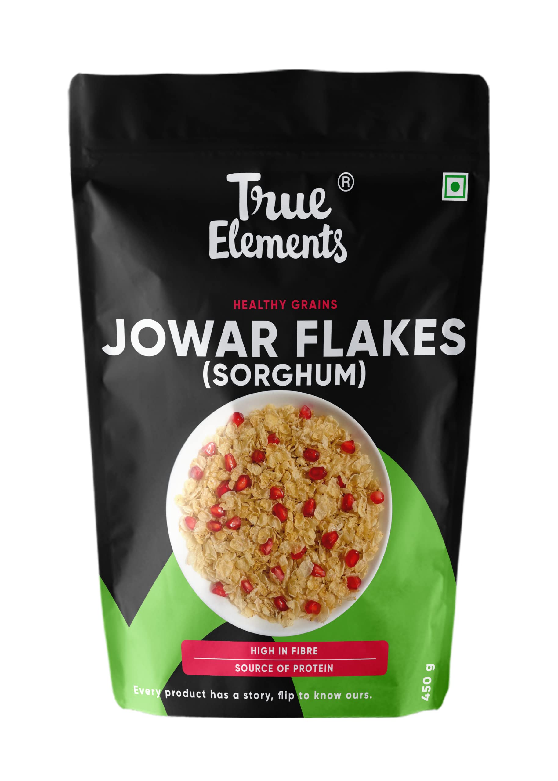 True ElementsJowar Flakes 450gm - Plain Jowar Flakes | Fiber Rich Jowar Flakes | Millet Flakes for Breakfast | Healthy Cereal for Breakfast | Gluten Free