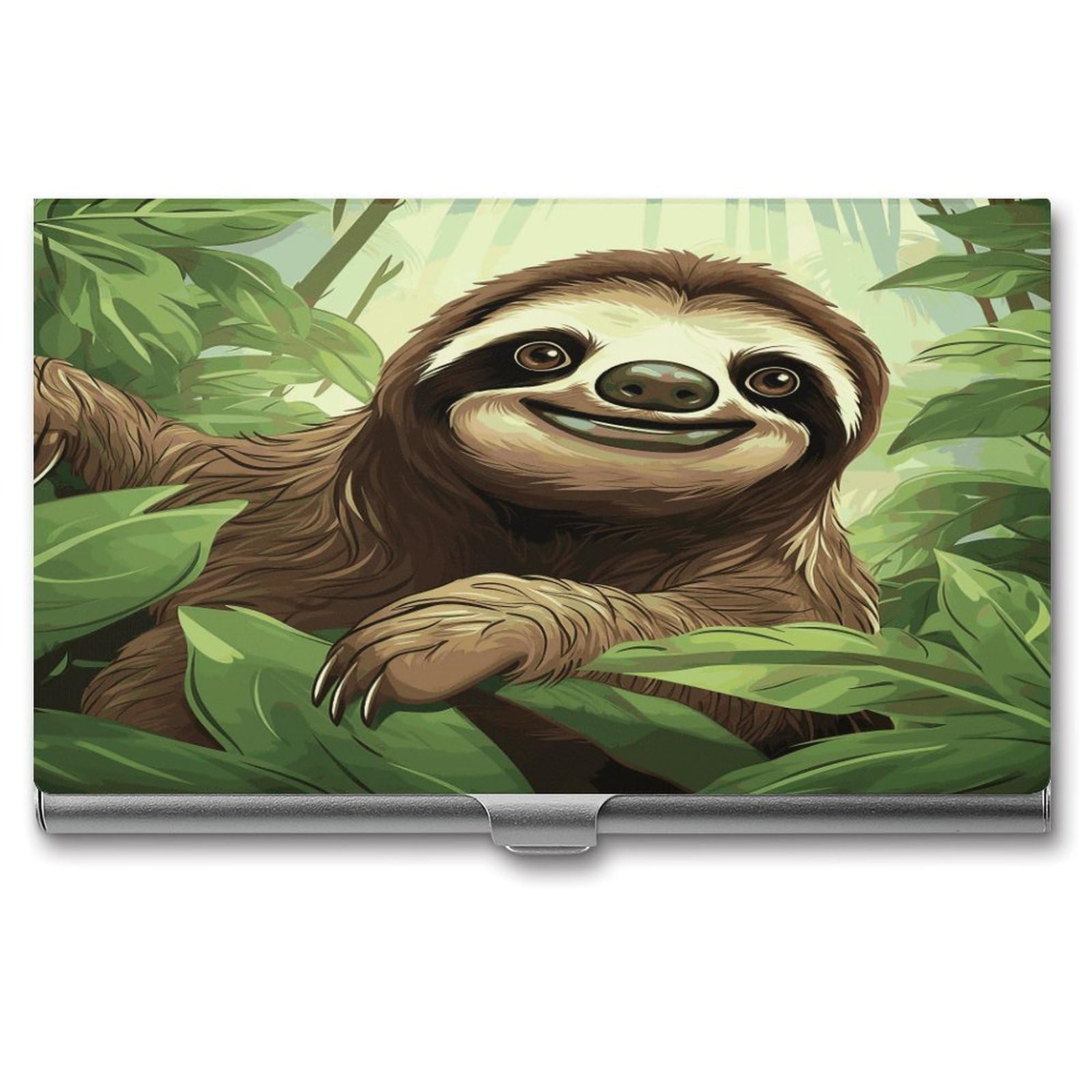 LDGSUPH Sloths Background1 Business Card Holder Fashion Slim Name Card Holder Minimalist Design Case Metal Card Carrier Personalized Business Card Case with Flip for Men Women