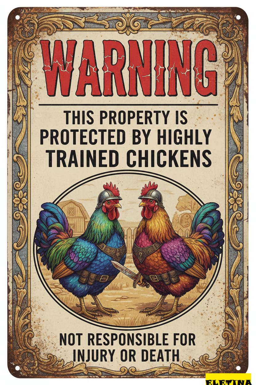 Chicken Coop Warning Outside Tin Sign, 8x12 Inch Decor