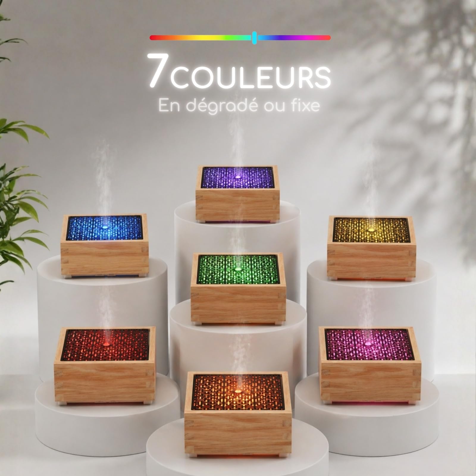 Zen'Arôme - Dyfuzor Kaori – nawilżacz powietrza do olejków eterycznych – ultradźwiękowy nebulizator do aromaterapii – elektryczna lampa zapachowa o wyglądzie naturalnego drewna z oświetleniem LED i