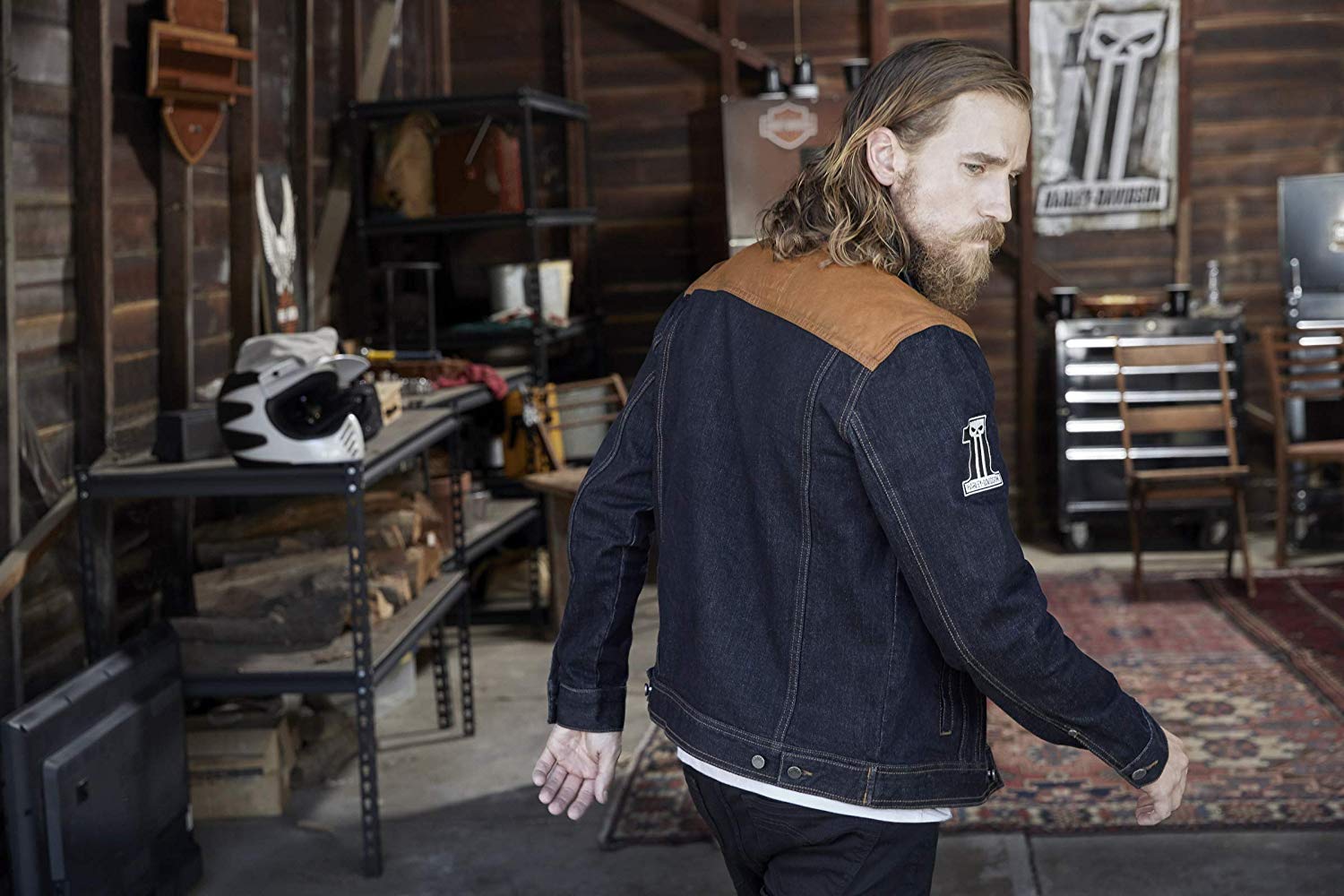 Harley Davidson Mens Waxed Canvas Slim Fit Denim Jacket Blue