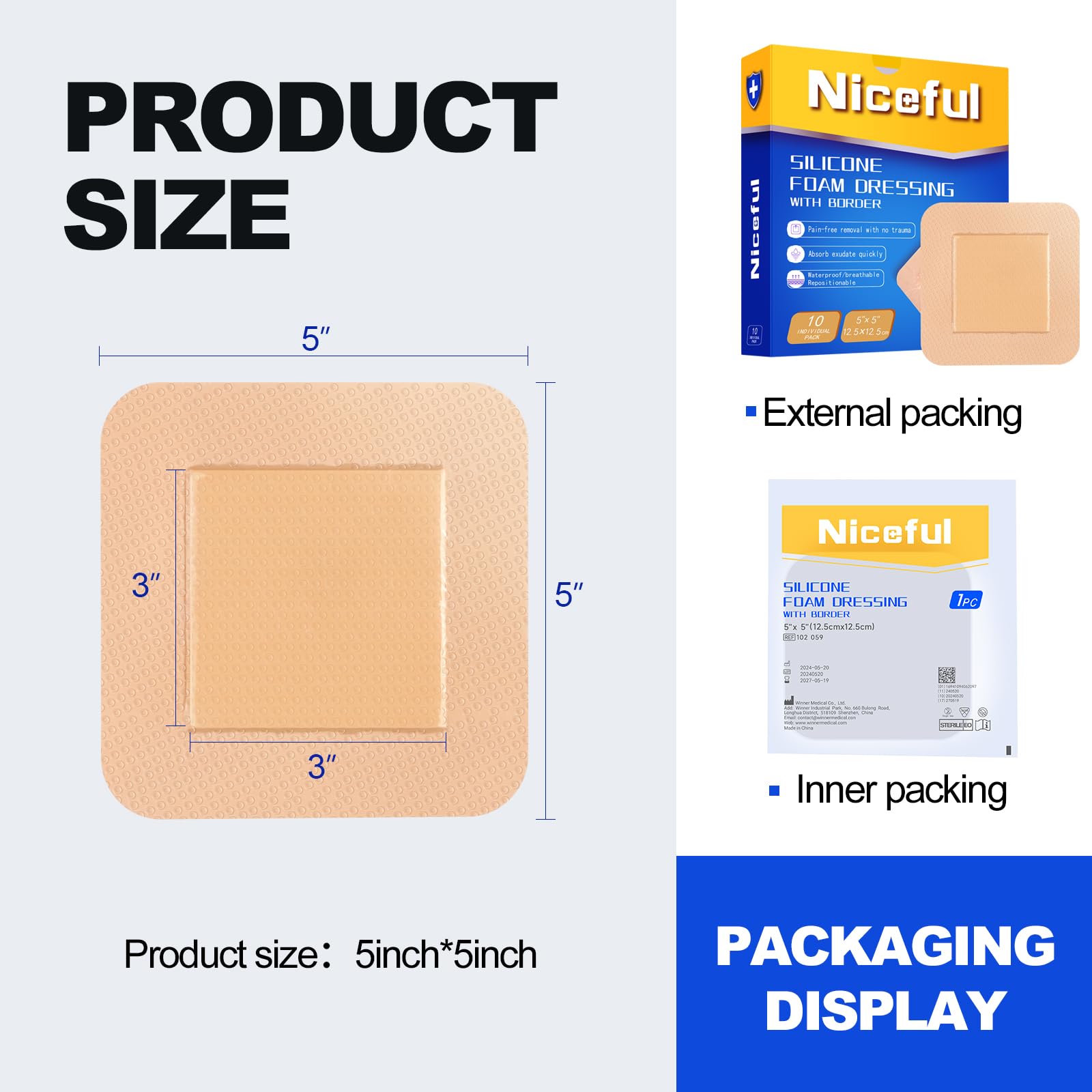 Amazon.com: Niceful Silicone Foam Dressing 5x5 inch - Large