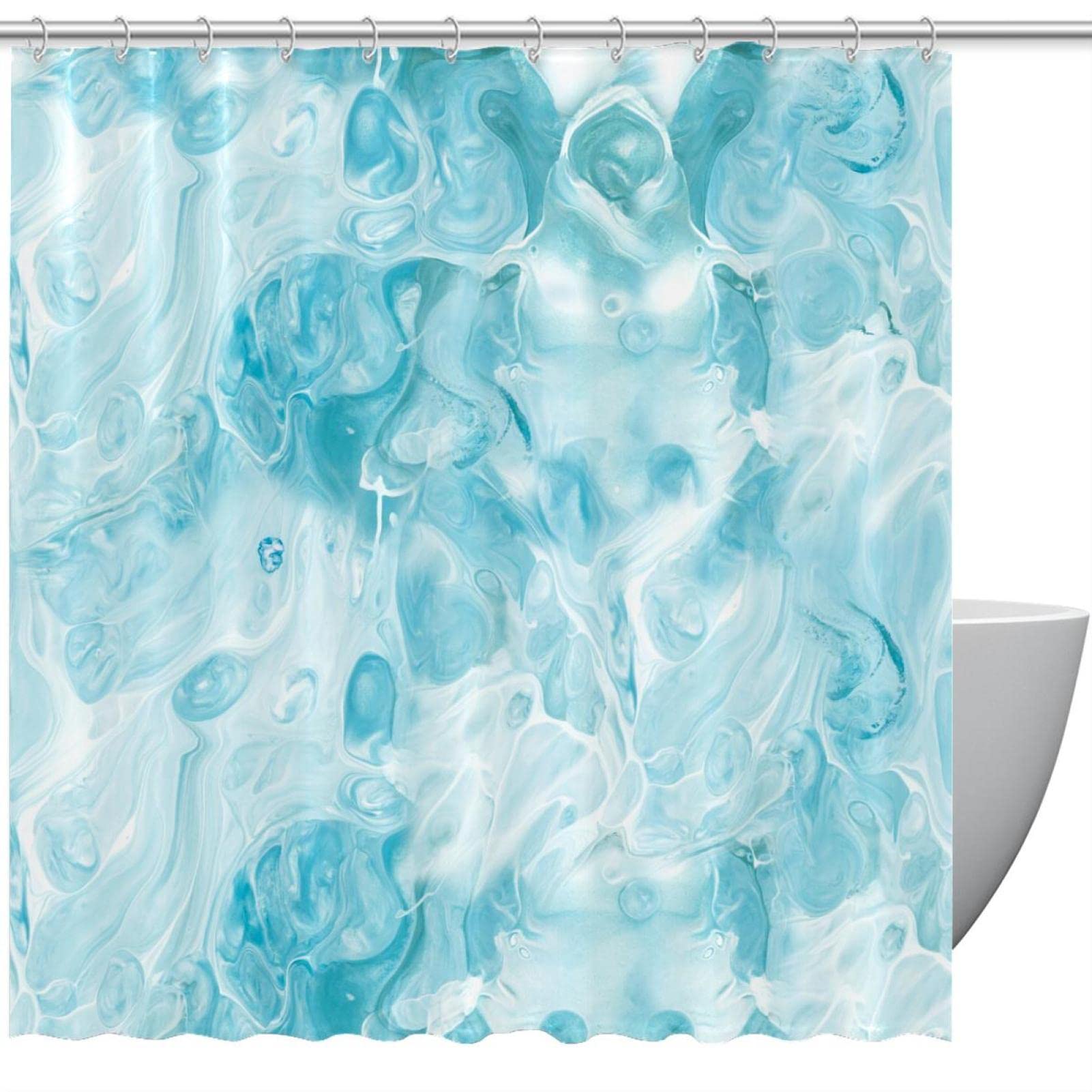Rideau de douche marbre bleu baignoire anti-moisissure tissu sans odeur