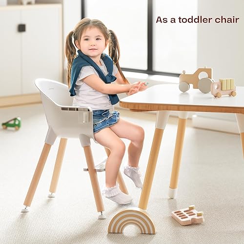 Miniatura 4 de Fodoss Silla alta de madera 3 en 1 para bebés y niños pequeños, silla alta convertible fácil de limpiar, diseño moderno para Comer De Bebe