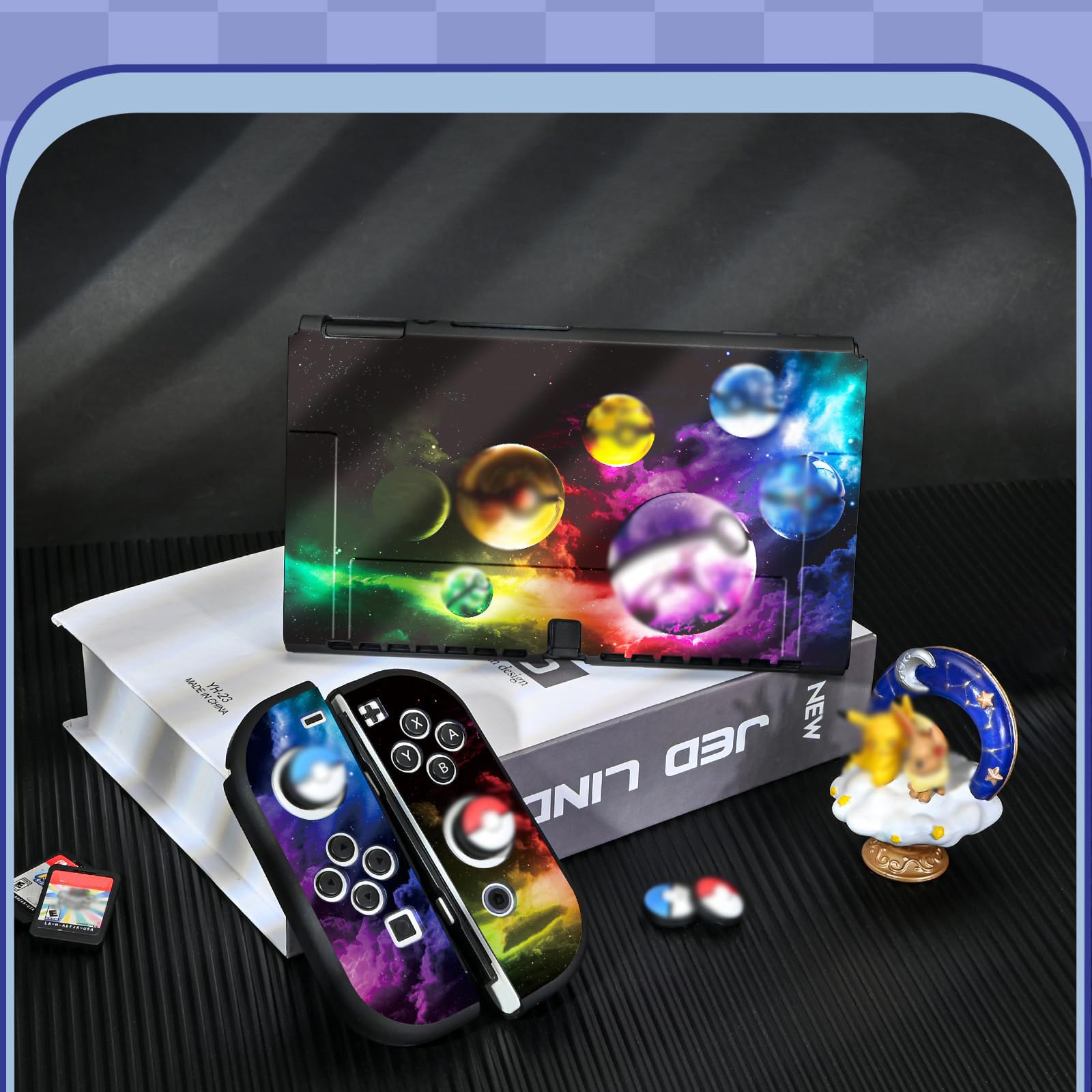 DLseego Funda para Switch OLED,Funda Protectora de TPU Compatible con Switch OLED Model, con 4 Fundas de Agarre para el Pulgar, Absorción de Impactos Anti-arañazos,Bolas de Duende OLED