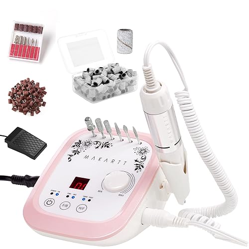 Makartt Genesie - Taladro de uñas profesional de 35000 RPM, máquina eléctrica de lima de uñas Genesie con 100 bandas de lijado de grano medio #180
