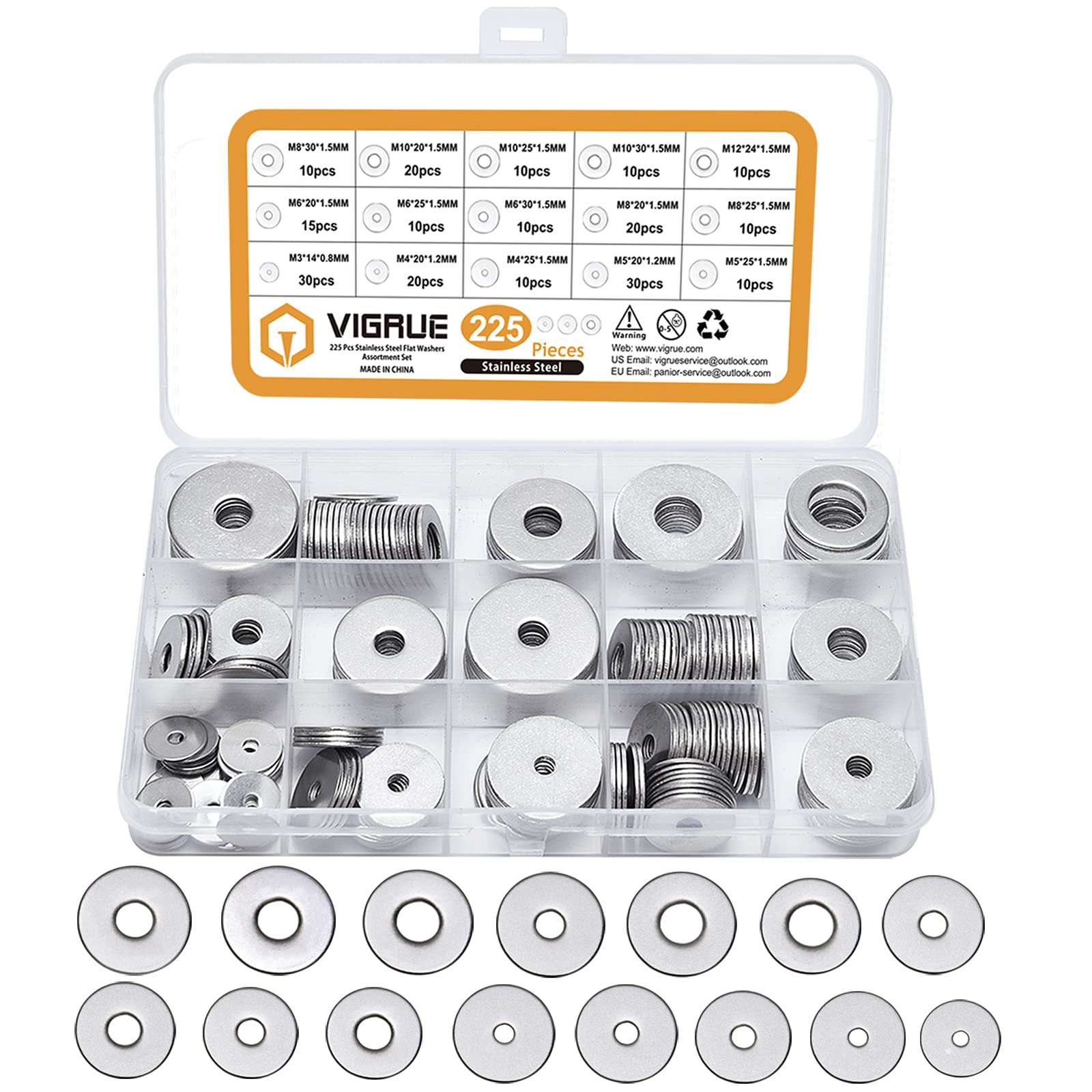 VIGRUE Pack of 1110 Screws Nuts and Washers - 304 Stainless Steel Hex Socket Head Screws - Screws, Nuts and Washers Assortment Kit with Flat Storage Box