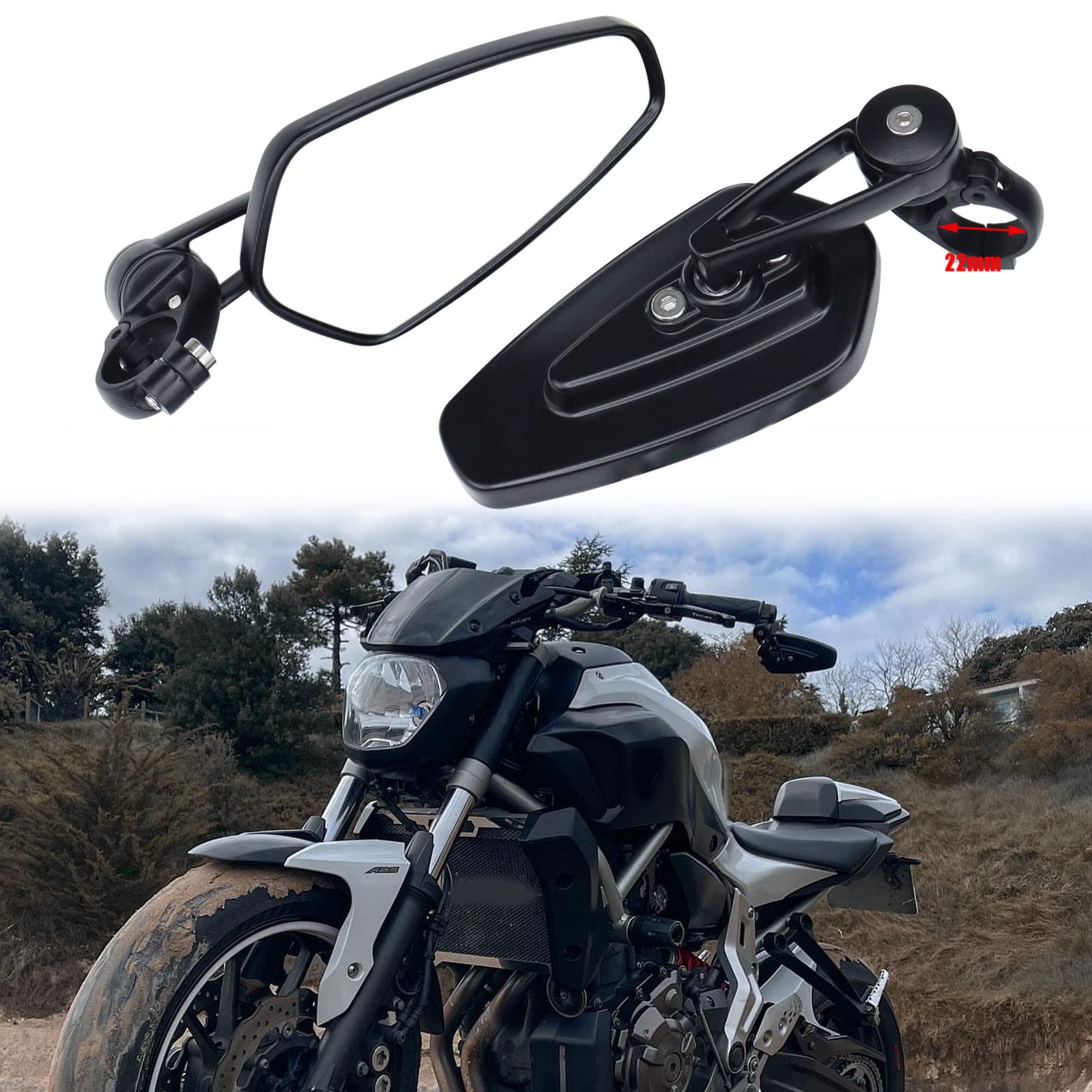 Rétroviseurs de Guidon de Moto Rétroviseurs de Moto pour XJ6 MT01 MT03 MT07 MT09 (noir)