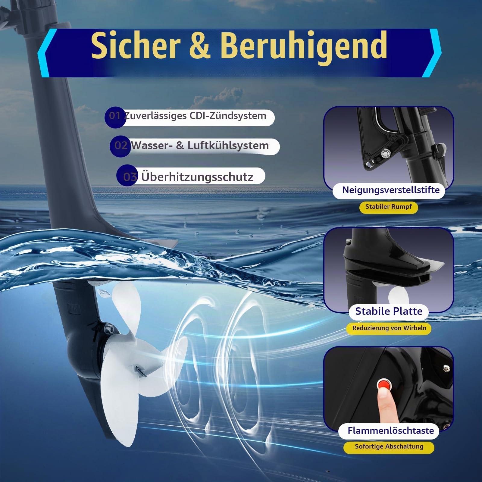 Außenborder Outboard Motor Boot Motor Benzinmoto 2,5-10 PS 2-Takt Außenborder Motor Viertakt Benzinmotor Fischerboot Bootsmotor