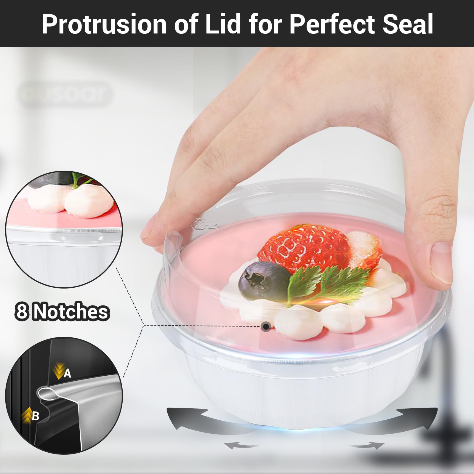 EUSOAR Contenedores de delicatessen con tapas, 100 piezas de papel de aluminio blanco de 9 onzas para hornear, ramequines desechables, pasteles, cupcakes, pan, pudín, pan, pan, pan, pan, sartenes,