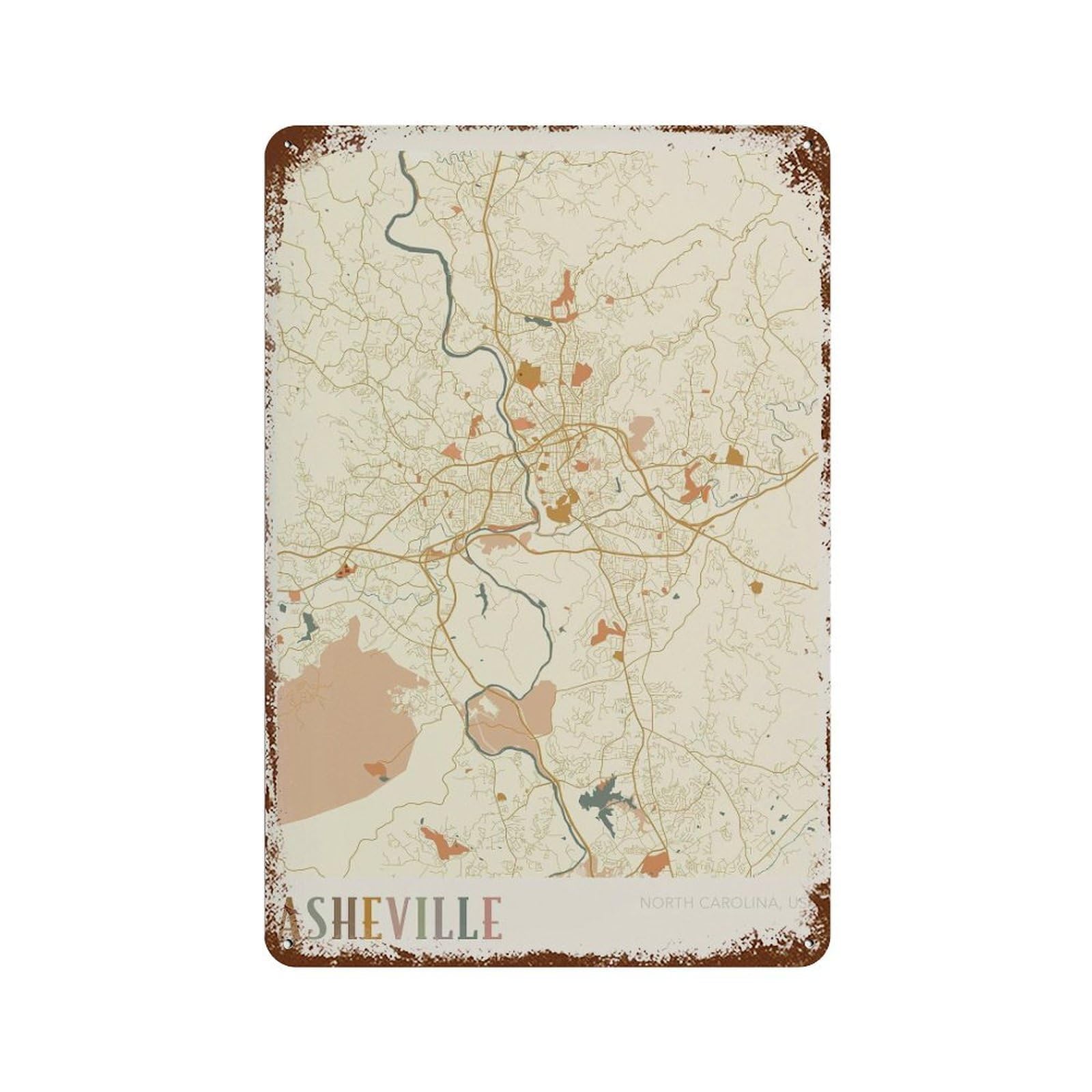 xiaoxiaoshen Asheville Map North Carolina Travel Gift Boho Decor (2) Wall Decor Art Metal Tin Poster Modern Home Decor Art Home Bar Shop Decorations Vintage Sign 30x20cm