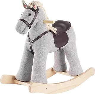 Rock My Baby Rocking Horse, Gray Wooden Rocking Toy, Rocking Animals for Children 2-6 Years Old, Ride on Pony with Realistic Sound, CPC Certified