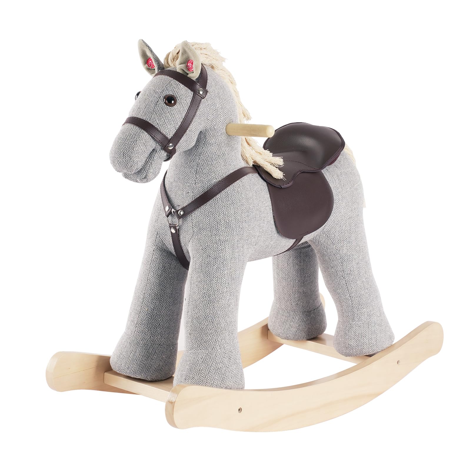Rocking Horse, Gray Wooden Rocking Toy, Rocking Animals for Children 2-6 Years Old, Ride on Pony with Realistic Sound, CPC Certified