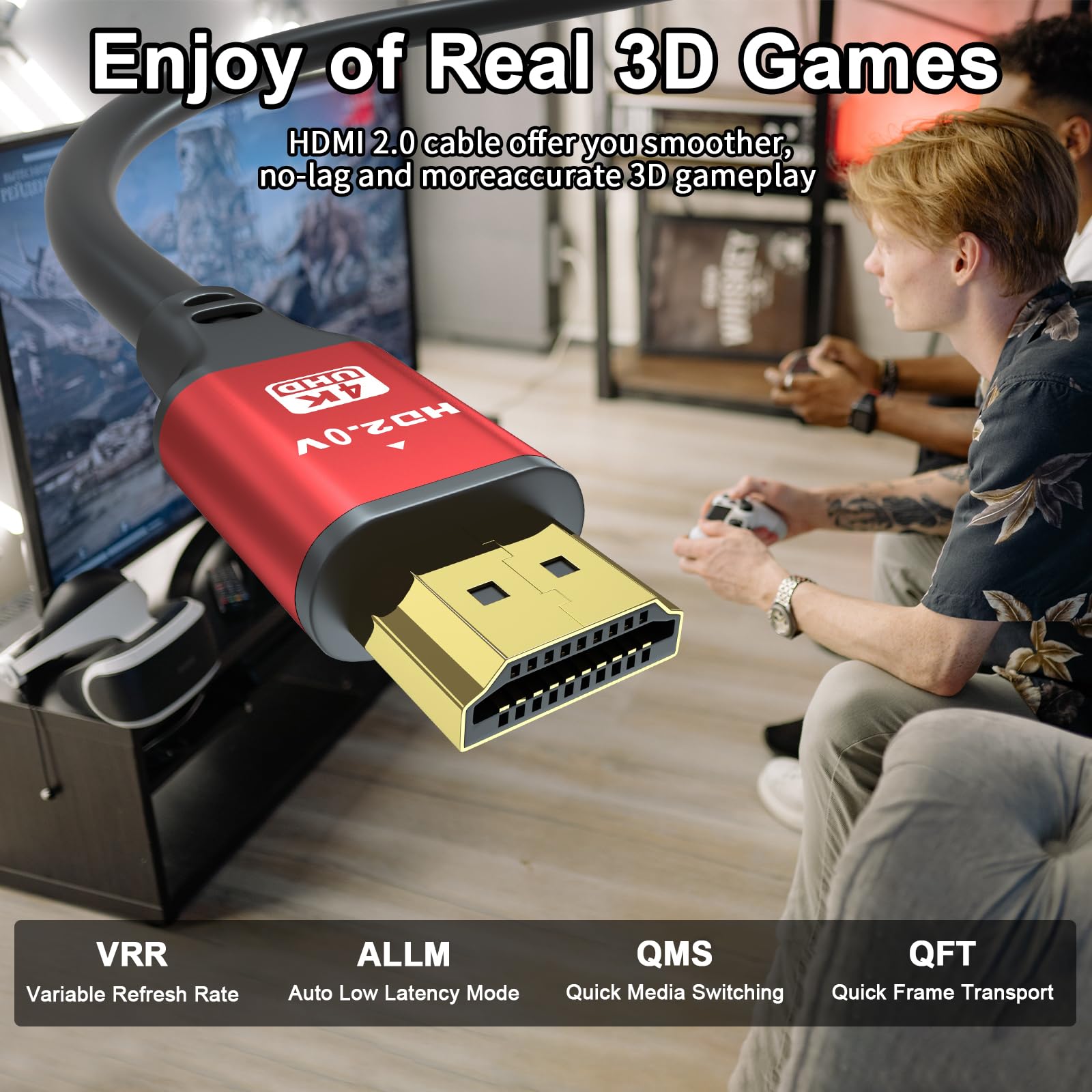 HDMI Cable 75ft, 4K@60Hz, 18Gbps High Speed HDMI 2.0 Cord, Ultra HD,Ethernet Audio Return,Video 4K,1080p,3D,Arc, HDR Compatible with Xbox,PS5/PS4,HDTV,Laptop ect(Red)