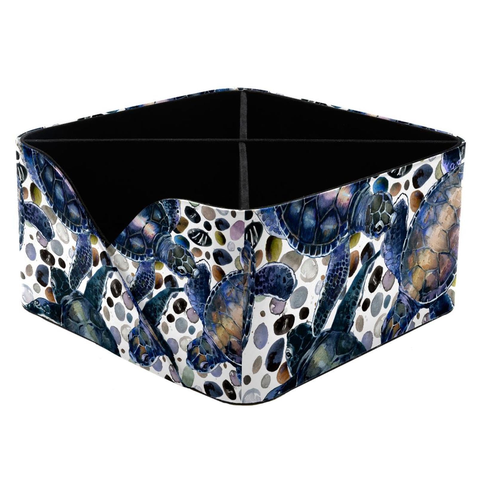 KengjuTesu Sea Turtle Watercolor Animal Underwater Life Pattern Desktop Organizer Pen Holder, Rectangular Pencil Cup for Office, Study and Makeup Stations
