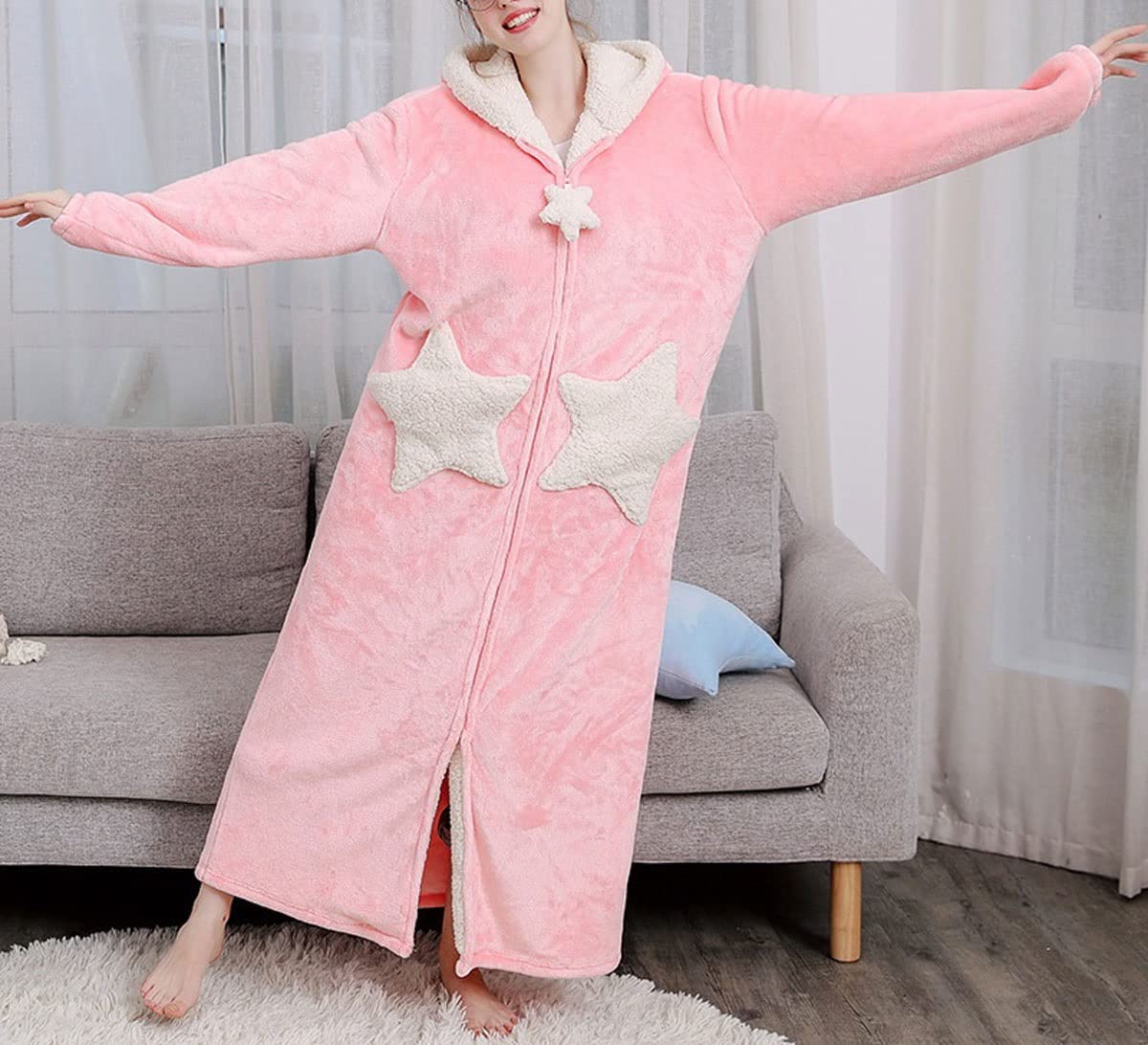 Amazon.com: PRMDDP Cute Dressing Gown for Women Men, Super Soft Warm Fleece  Bathrobe with Hood and Star Pockets Robe, Sleepwear Overcoat (Color : Women  Pink, Size : Medium) : Clothing, Shoes & Jewelry