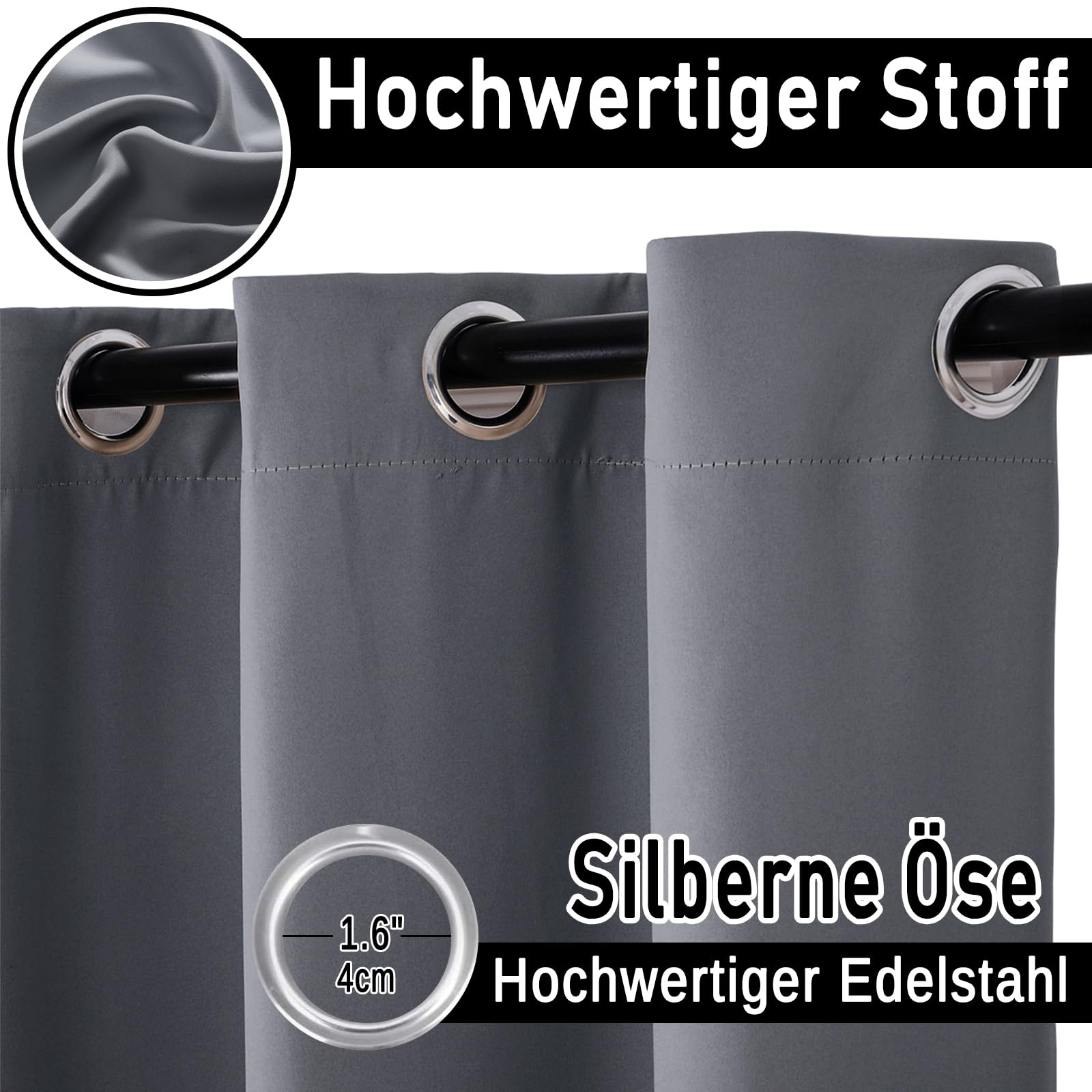 Outdoor Vorhang Wasserdicht Wetterfest, 1 Stück blickdichte Sonnenschutzgardine mit Ösen, Sichtschutz Sonnenschutz für Terrasse Garten Pavillon Veranda - H140 x B183cm