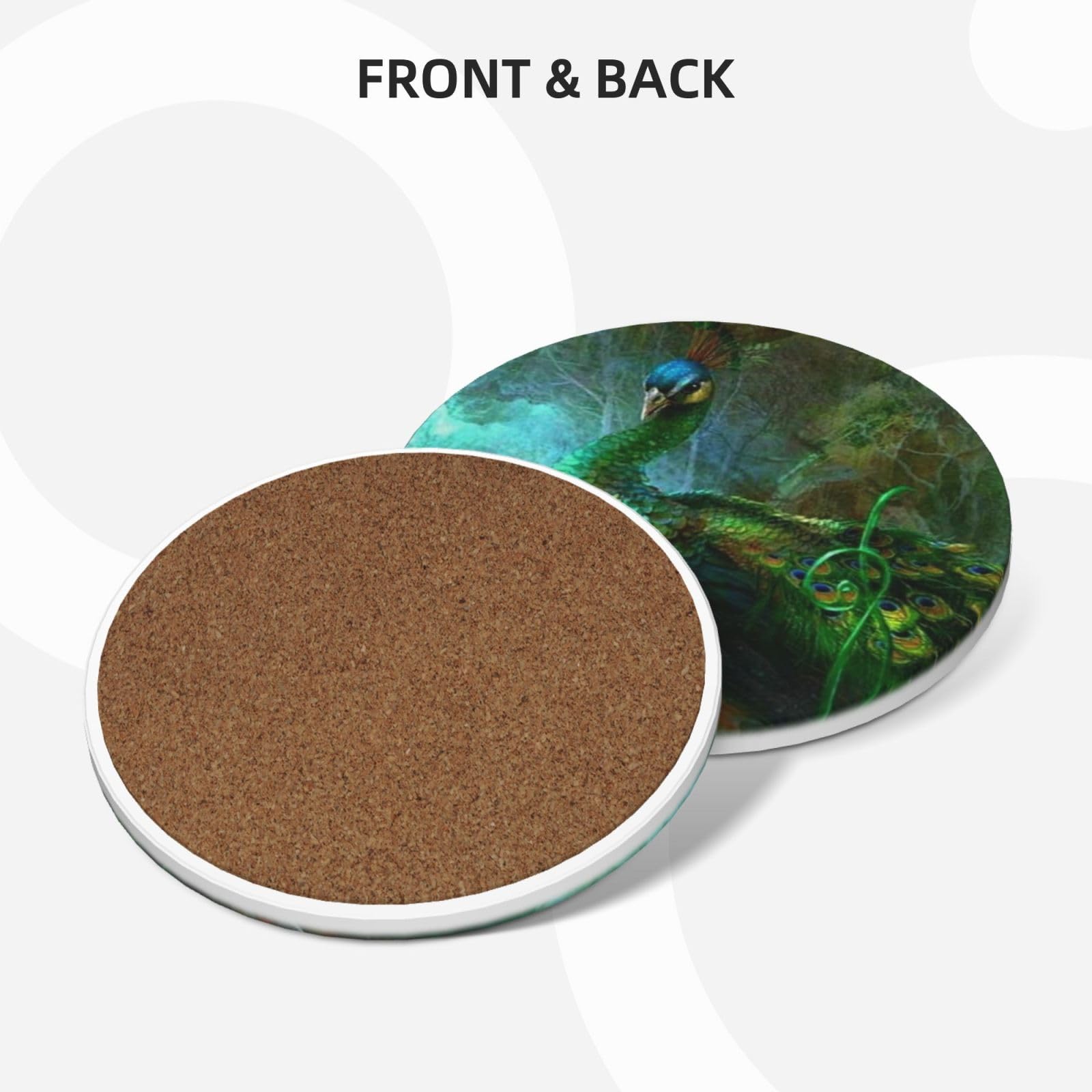 Set di 6 sottobicchieri decorativi in ceramica con stampa di pavone colorato