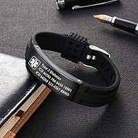 Vista 6 de LanM Pulseras de alerta médica para hombres, pulsera médica para mujeres, pulsera de identificación médica de silicona, tipo 1, pulsera de alerta