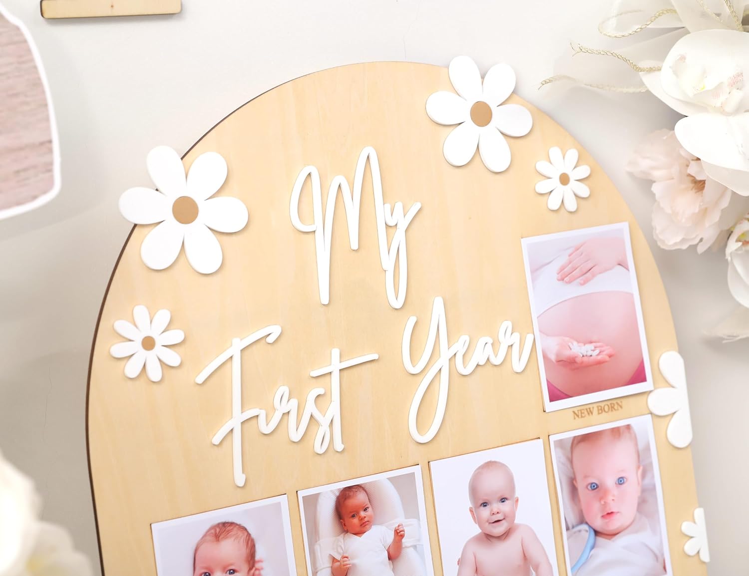 WAWUO 1st First Year Photo Board, 12 Month Picture Milestones Board, My First Year Board, Daisy Birthday Decorations
