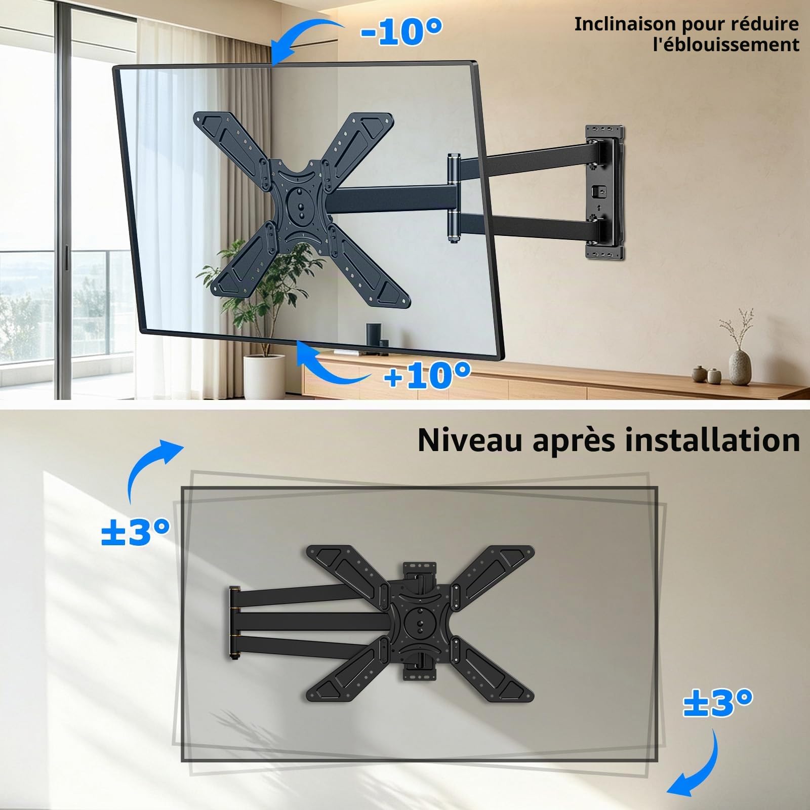 FORGING MOUNT Support TV Mural 32-75'', Support Télévision Rotation 90° | Fixation Murale TV à Longue Portée 838 mm, Mouvement Complet, Orientable et Inclinable, Charge Max. 50kg, Max VESA 600x400mm