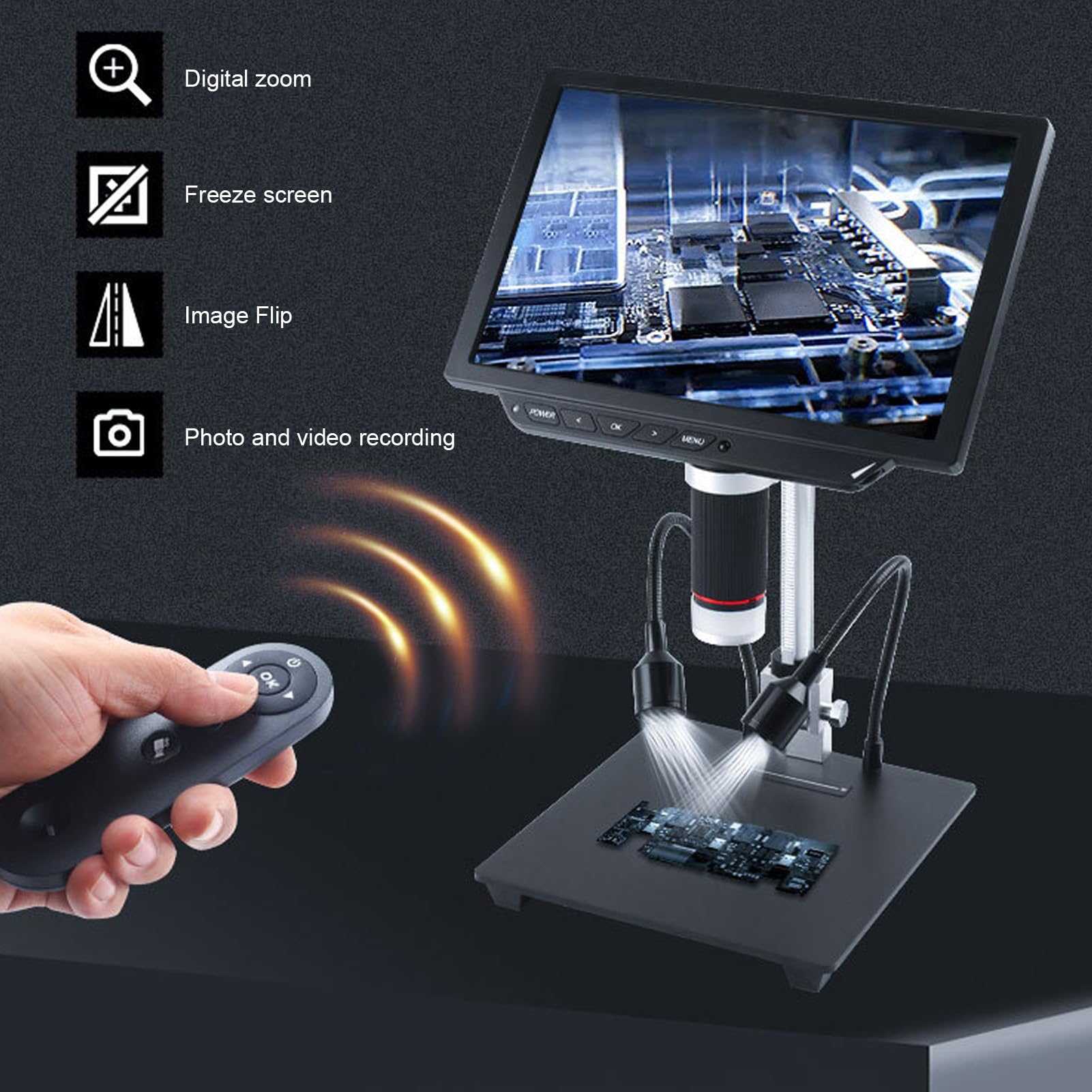 LCD-Digitalmikroskop Professionelles Tragbares 8-Zoll-Digitalmikroskop HD-Objektiv für die Inspektion von Elektronik-Leiterplatten und die Betrachtung von Textilien
