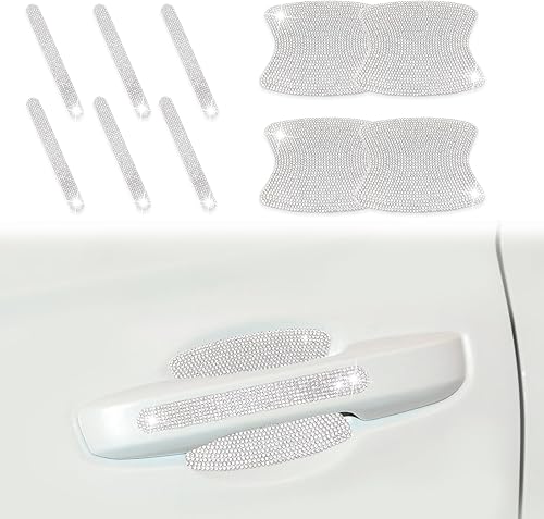 10 calcomanías de diamantes de imitación brillantes para manija de puerta de automóvil, cubierta protectora de película protectora con tiras