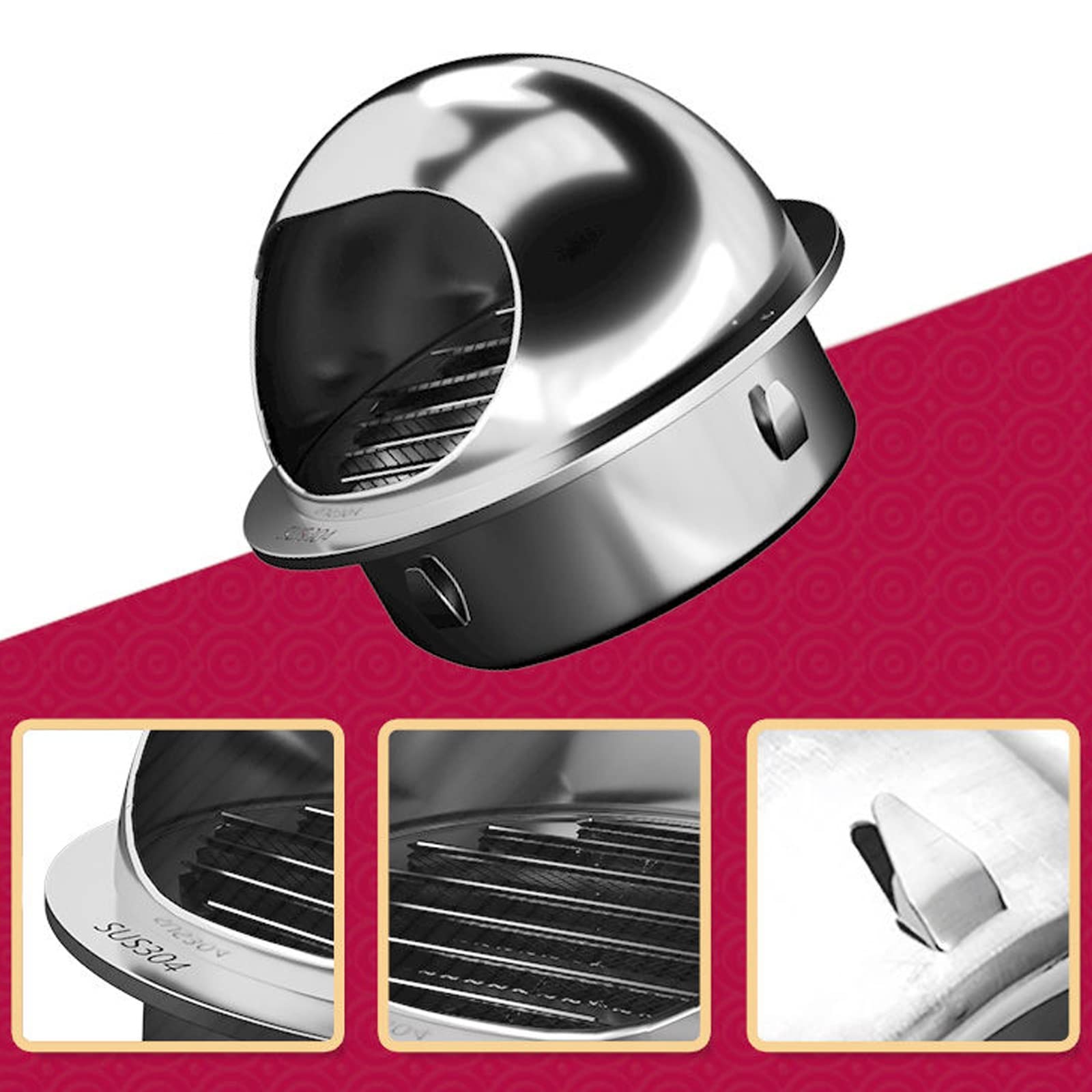 Respiraderos Tapa ​Cocina, Redonda Rejilla De Ventilación De Acero Inoxidable Con Malla De Pantalla, Protección Contra El Viento Y La Lluvia Tapa De Ventilación, Para Baño Oficina ( Size : 250mm/9.8in