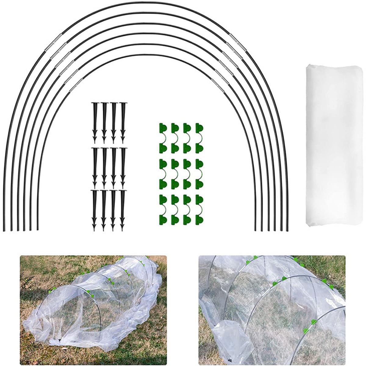 scosao Cerchi per Serra a Tunnel Giardino, Tunnel per Piante da Giardino, Archi per Tunnel Orto, Supporto per Tunnel da Giardino, Archi per Serra da Giardino, con Rete di Copertura
