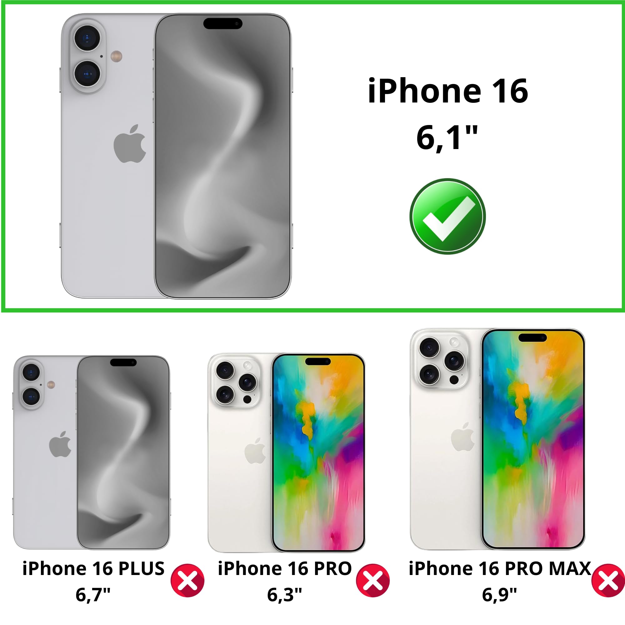 PHONILLICO Etui do iPhone'a 16 i 2 szkła hartowanego, ochrona ekranu i 2 osłony aparatu, zintegrowane koło magnetyczne