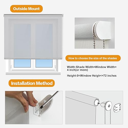 Miniatura 8 de Persilux Persianas solares enrollables con filtro de luz para ventanas (23 pulgadas de ancho x 72 pulgadas de alto, gris), persianas transparentes