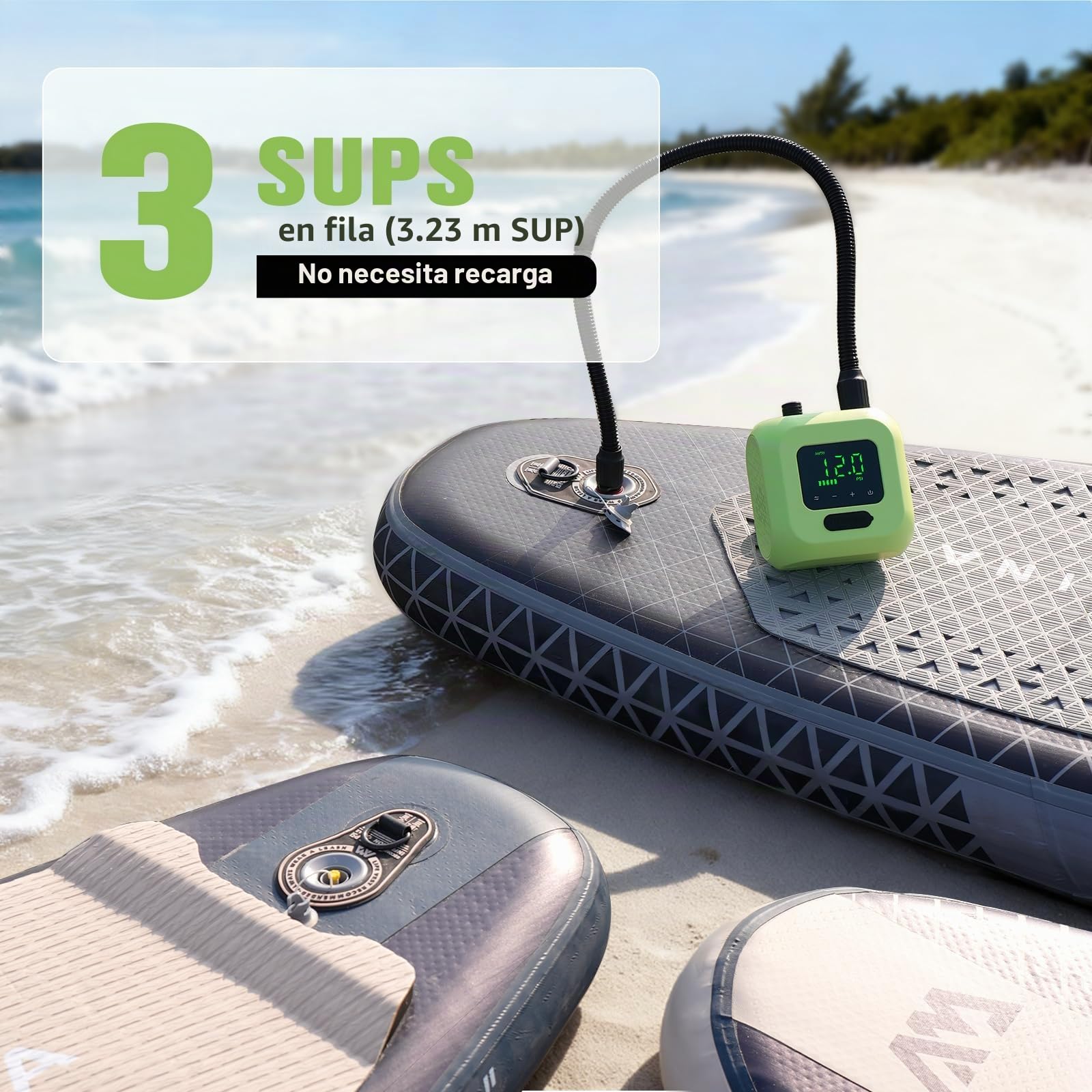 Bomba de aire eléctrica SUP con batería, bomba de tabla de remo recargable de alta presión de 20 PSI, inflado de doble etapa, apagado automático para kayak, alas de cometa, tiendas de campaña