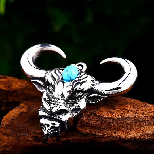 OAKKY retrò Gothic Demone Inferno Pecore Capra Testa Cranio Scheletro Corno Biker Collane Uomo Acciaio Inossidabile Warcraft Argento 23.6 Catena
