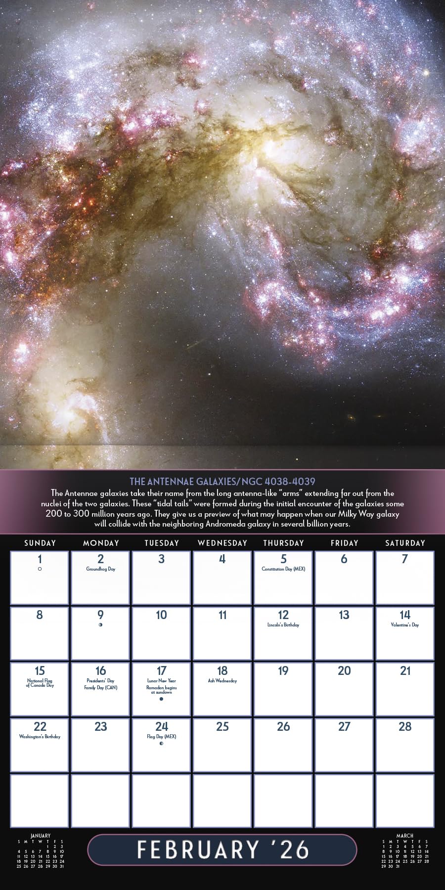 Calendrier mural 2026 NASA - Vues du télescope Hubble