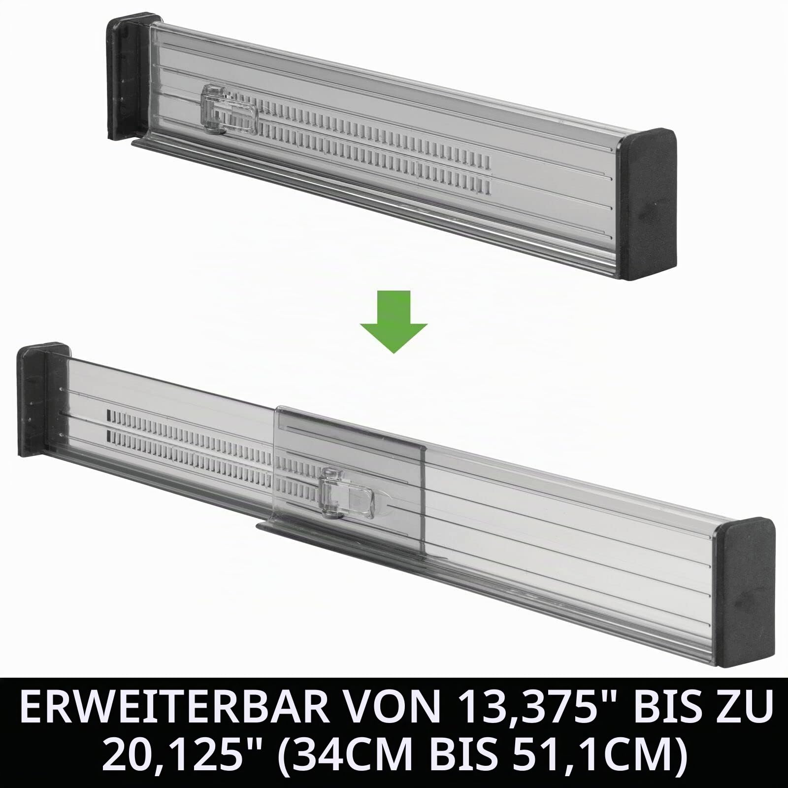mDesign verstellbarer Schubladeneinsatz – praktischer Schubladen Organizer für Schränke und Kommoden – flexibler Schubladenteiler aus Kunststoff – 8er-Set – rauchgrau und schwarz