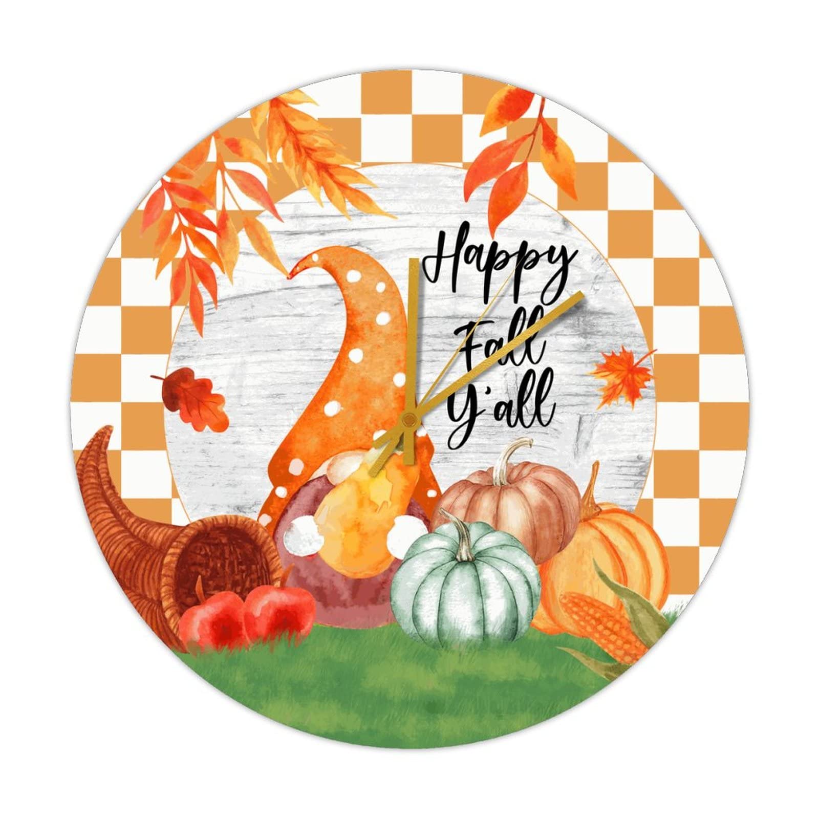 Horloge ronde en bois Happy Fall pour cuisine et salon ambiance automne chaleureuse