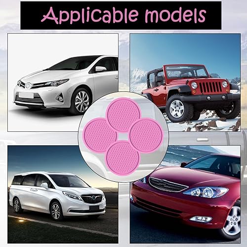 Miniatura 6 de 4 posavasos de 2.75 pulgadas para automóvil, universales antideslizantes incrustados en adornos, tapete de silicona para la mayoría de los autos