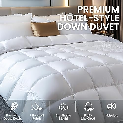 Miniatura 10 de Lujoso edredón de plumas de ganso de 900+ relleno, tamaño Queen, mezcla de algodón de 1600 TCDM, relleno de edredón de calidez media para todas las