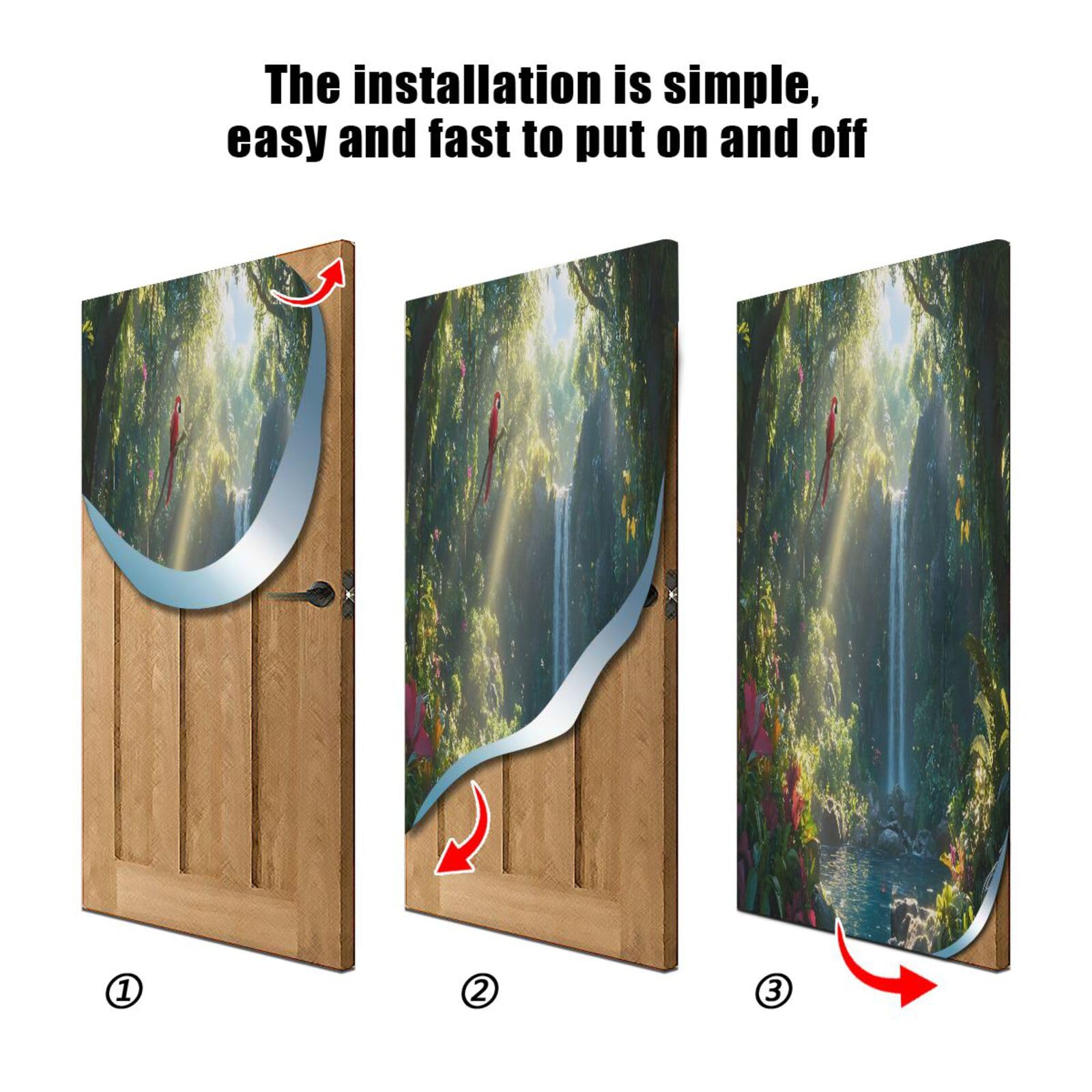 FLildon Jungle Waterfall Landscape Door Cover Decoration, Party Accessory Porch Decor for Festive Ornament Room Door Covers 32 x 79 Inch