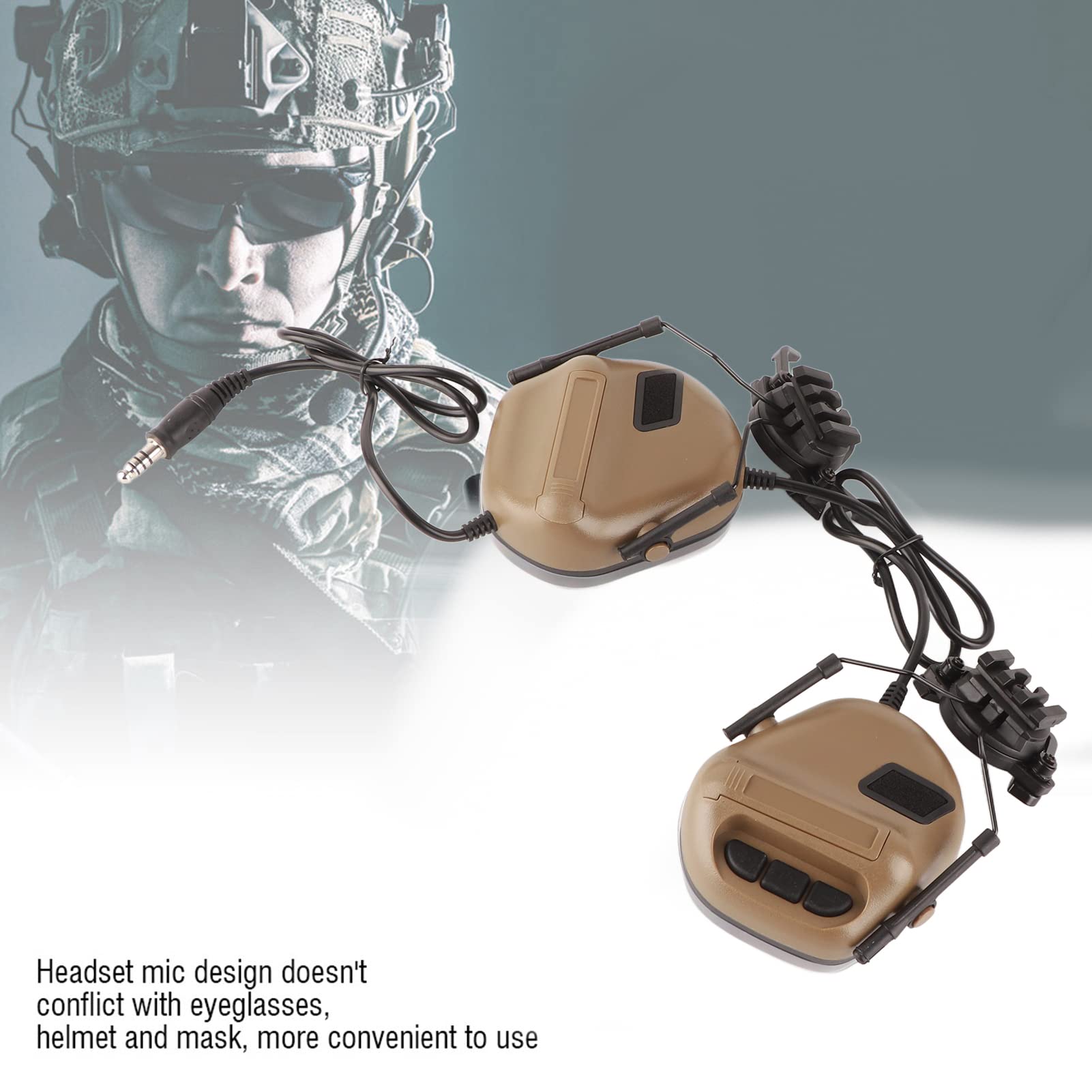 Fydun Airsoft Dummy Tactical, Tácticas Plegables Impermeables para Exteriores, Auriculares con Micrófono, Auriculares para Juegos de Combate CS, Barro (Broncearse)