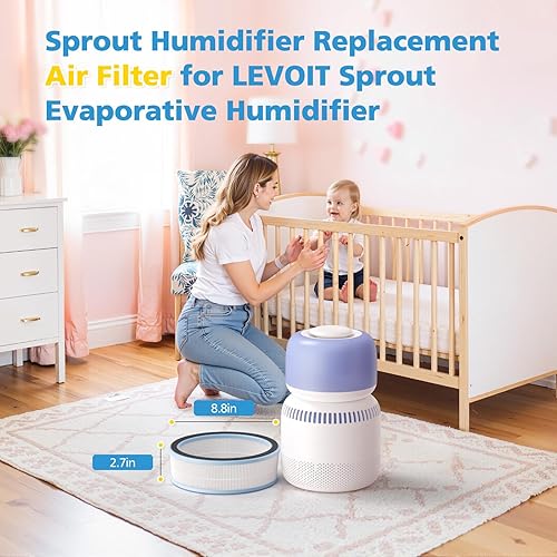 Miniatura 9 de Paquete de 2 filtros de aire para humidificador evaporativo LEVOIT Sprout, filtros de aire para dormitorio de bebé, sistema de filtro doble 2 en 1