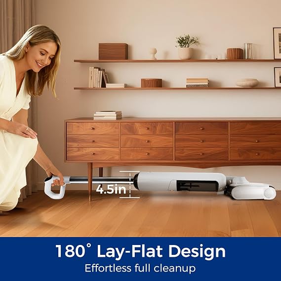 Wet Dry Vacuum Mop, 180Lay-Flat Cordless Vacuum Mop All in One, Floor Cleaner Machine, 45 Minutes Long Runtime Electric Mop, 158F Self-Cleaning, Edge Cleaning, Self-Propelled Vacuum Mop Combo