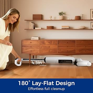 Wet Dry Vacuum Mop, 180Lay-Flat Cordless Vacuum Mop All in One, Floor Cleaner Machine, 45 Minutes Long Runtime Electric Mop, 158F Self-Cleaning, Edge Cleaning, Self-Propelled Vacuum Mop Combo
