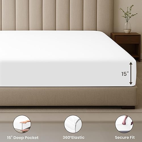 Miniatura 6 de SGI bedding 108 pulgadas de ancho x 108 pulgadas de largo, 1 sábana bajera ajustable tamaño King de Alaska, 100% algodón egipcio, 1000 hilos, se