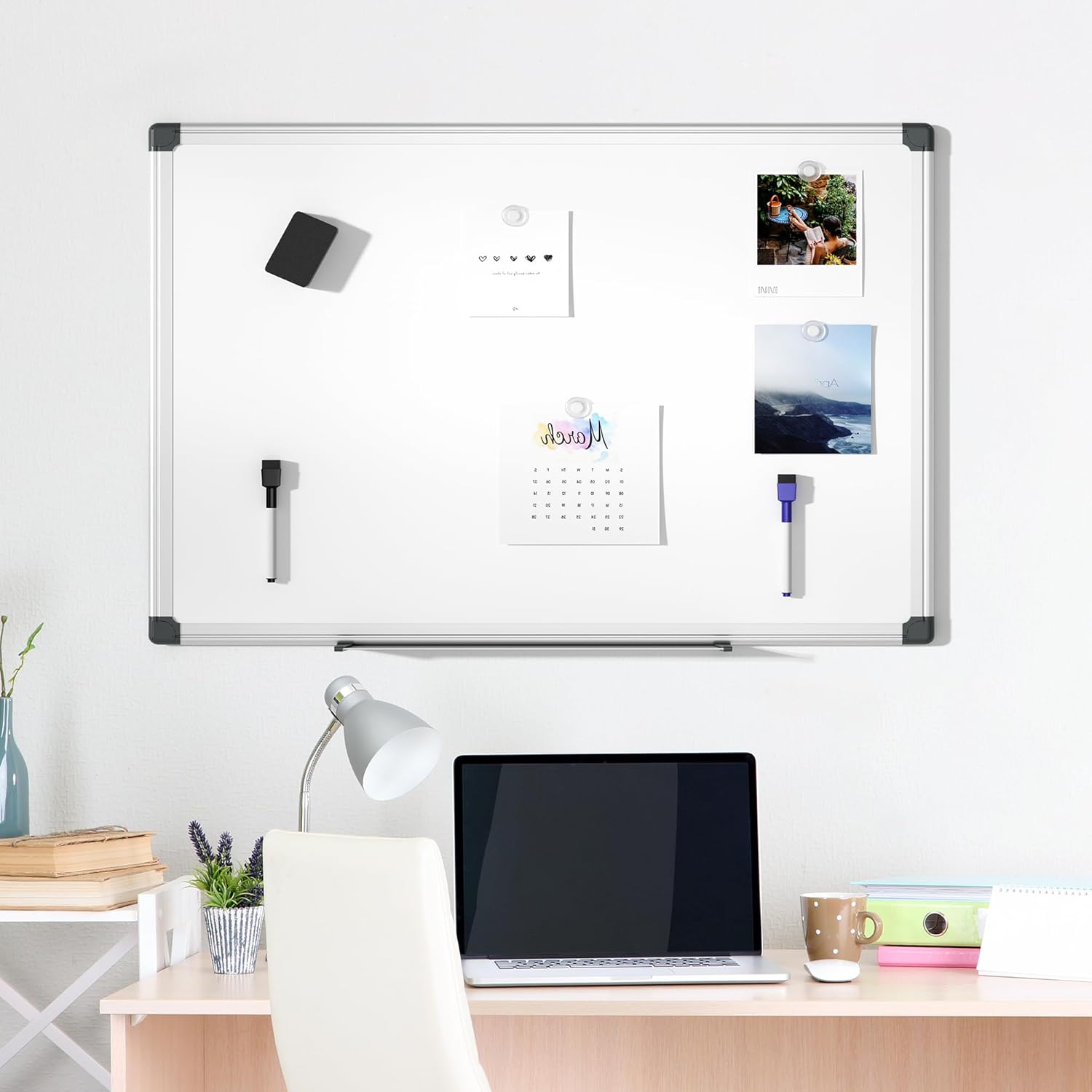 VUSIGN Magnetic Whiteboard, 36" x 24" Dry Erase Board for Wall, Silver Aluminum Frame, Hanging or Mounted White Board for Office, Home, School, Meeting