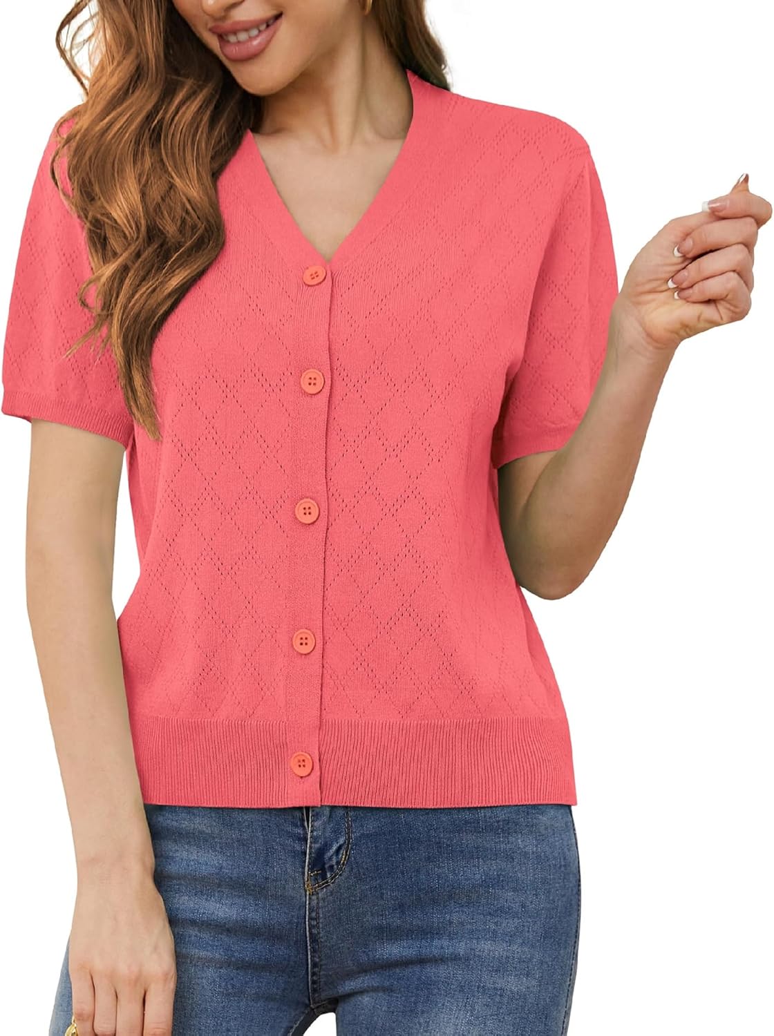 VIISHOW Short Sleeve Lightweight Summer Cardigan for Women, Button Down Open Front V Neck Crochet Knit Cropped Bolero Shrugs - Image 4