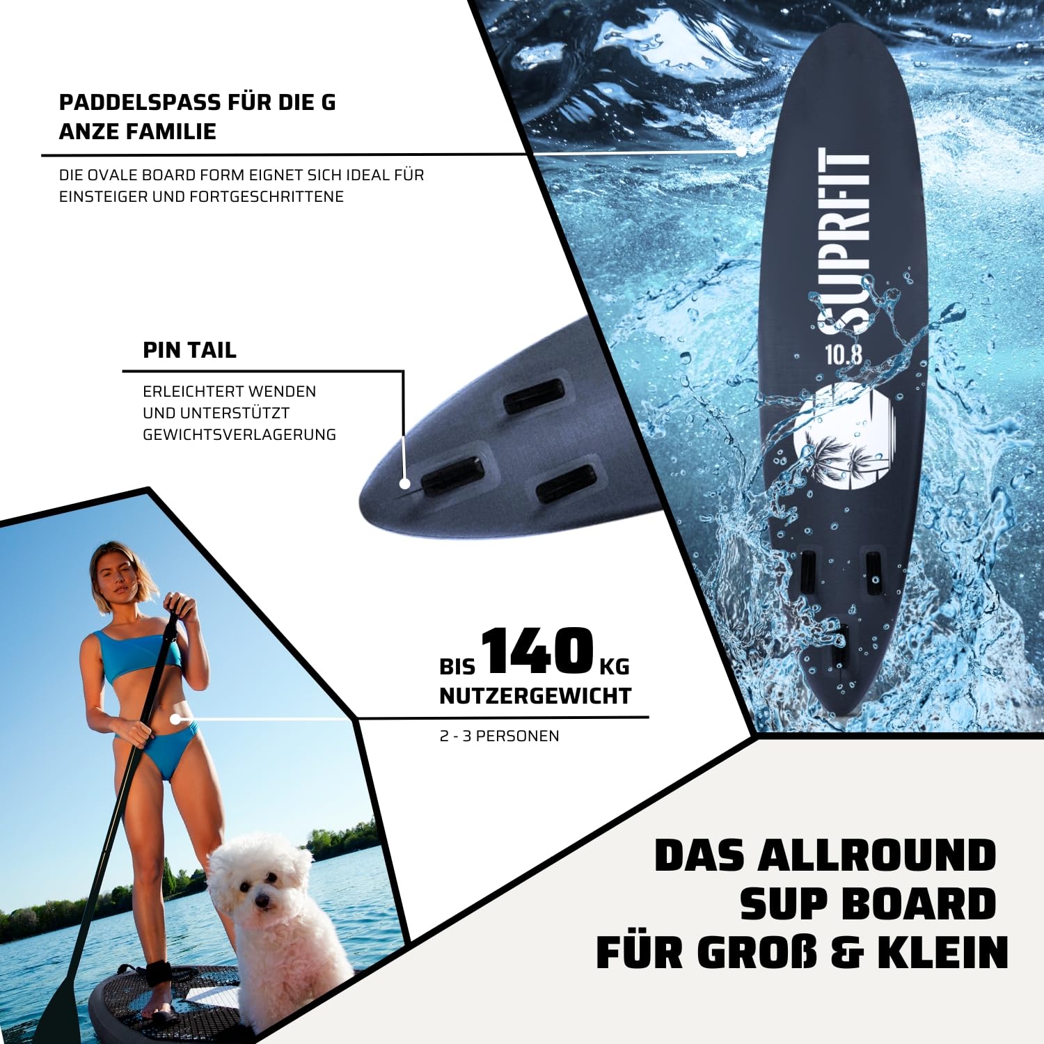 SUPRFIT Stand Up Paddling Board, SUP Board als aufblasbares Komplett-Set, Stand Up Paddle Board mit doppelter PVC Schichtung, Stand-Up Paddling, Standup Paddleboard bis max.140 kg