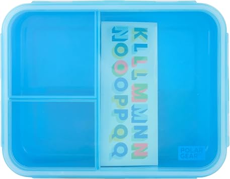 Polar Gear Kids Lunch Box, Personalised Bento Lunchbox with A-Z Stickers, 3 Compartments, 1L Leak-Resistant School Food Container, BPA-Free, Sky Blue/Azure