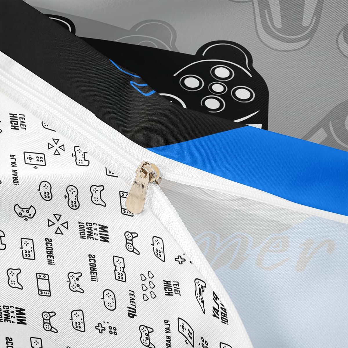 Feelyou Gamer Duvet Cover Set for Boys Teens Game Bedding Set,Video Game Home Decor Player Gaming Comforter Cover Set Kids Toddler 3 Pieces 1 Duvet Cover with 2 Pillowcases Black Blue Grey (King)