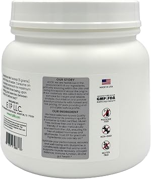 L-Glutamine 600grams (120 Servings) Unflavored, Non-GMO, Vegan Fermented, Third-Party Lab Tested. Made with Halal and Kosher Certified Ingredients.